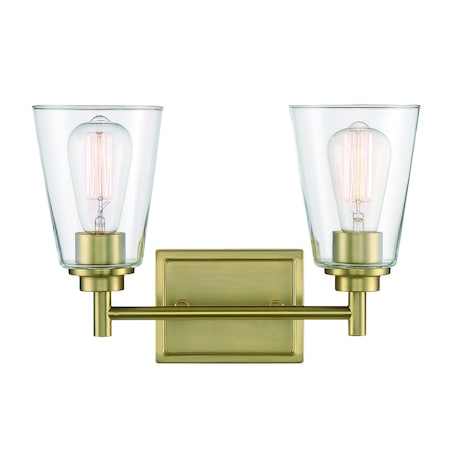 Designers Fountain Westin 15in 2-Light Brushed Gold Modern Industrial Indoor Vanity Light with Clear Glass Shades 95702-BG